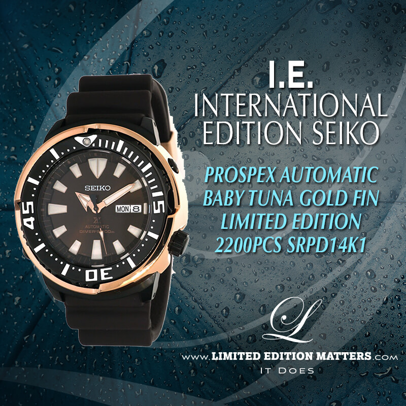 SEIKO PROSPEX BABY TUNA 200M DIVER AUTOMATIC GOLD FIN LIMITED EDITION 2200  PCS SRPD14K1 - Limited Edition Matters