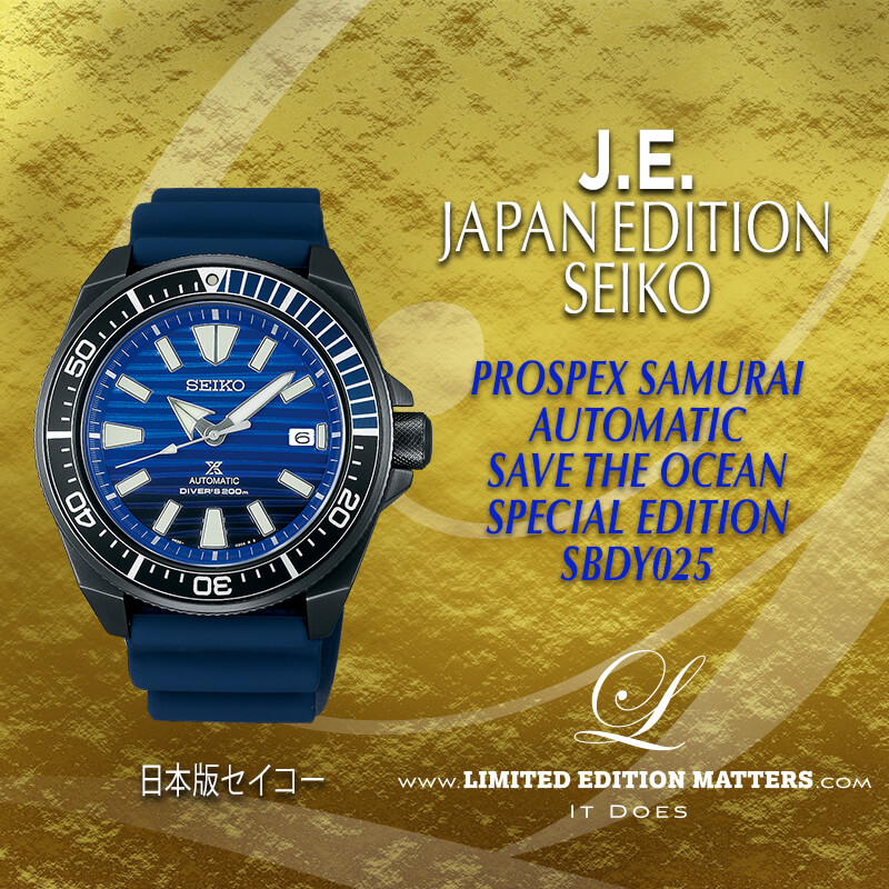SEIKO JAPAN PROSPEX SAMURAI 200M DIVER AUTOMATIC SAVE THE OCEAN SPECIAL  EDITION SBDY025 PVD MADE IN JAPAN - Limited Edition Matters