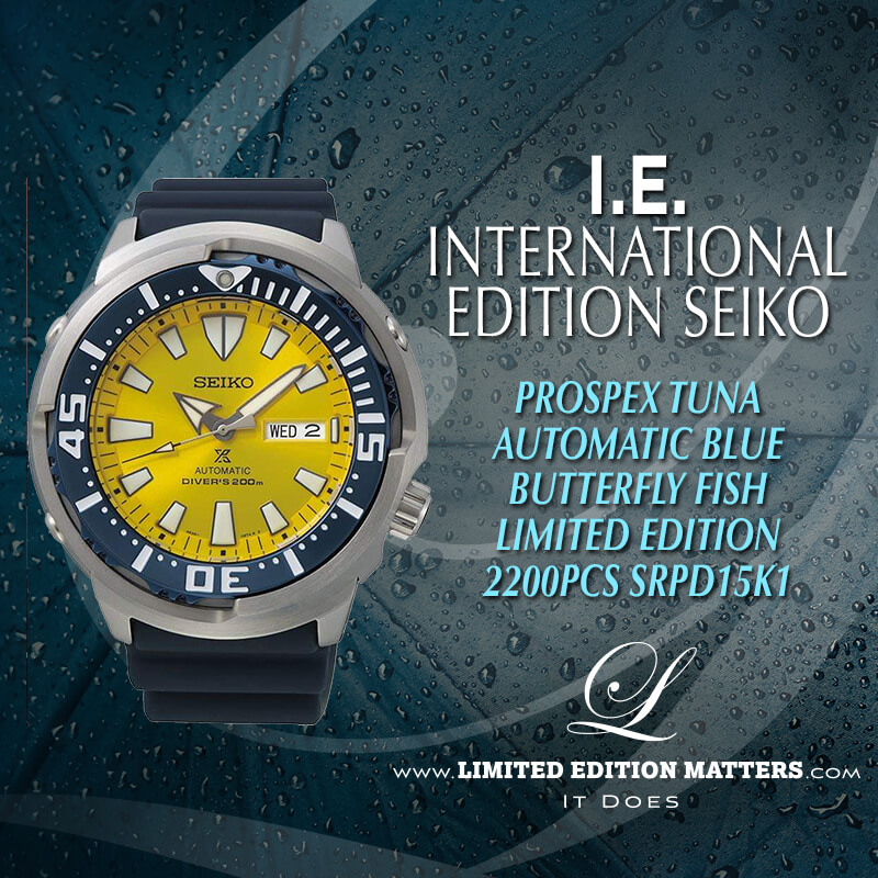 SEIKO PROSPEX TUNA DIVER 200M AUTOMATIC YELLOW BUTTERFLY FISH LIMITED  EDITION 2200 PCS SRPD15K1 - Limited Edition Matters