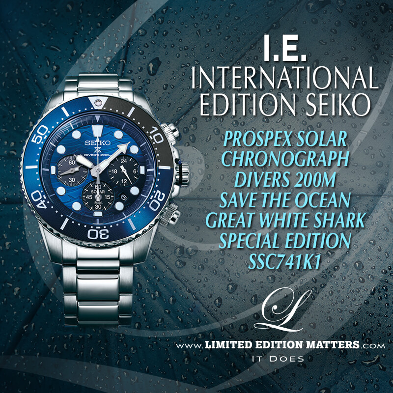 SEIKO INTERNATIONAL EDITION PROSPEX SOLAR CHRONOGRAPH 200M DIVER SAVE THE  OCEAN GREAT WHITE SHARK SPECIAL EDITION SSC741K1 - Limited Edition Matters